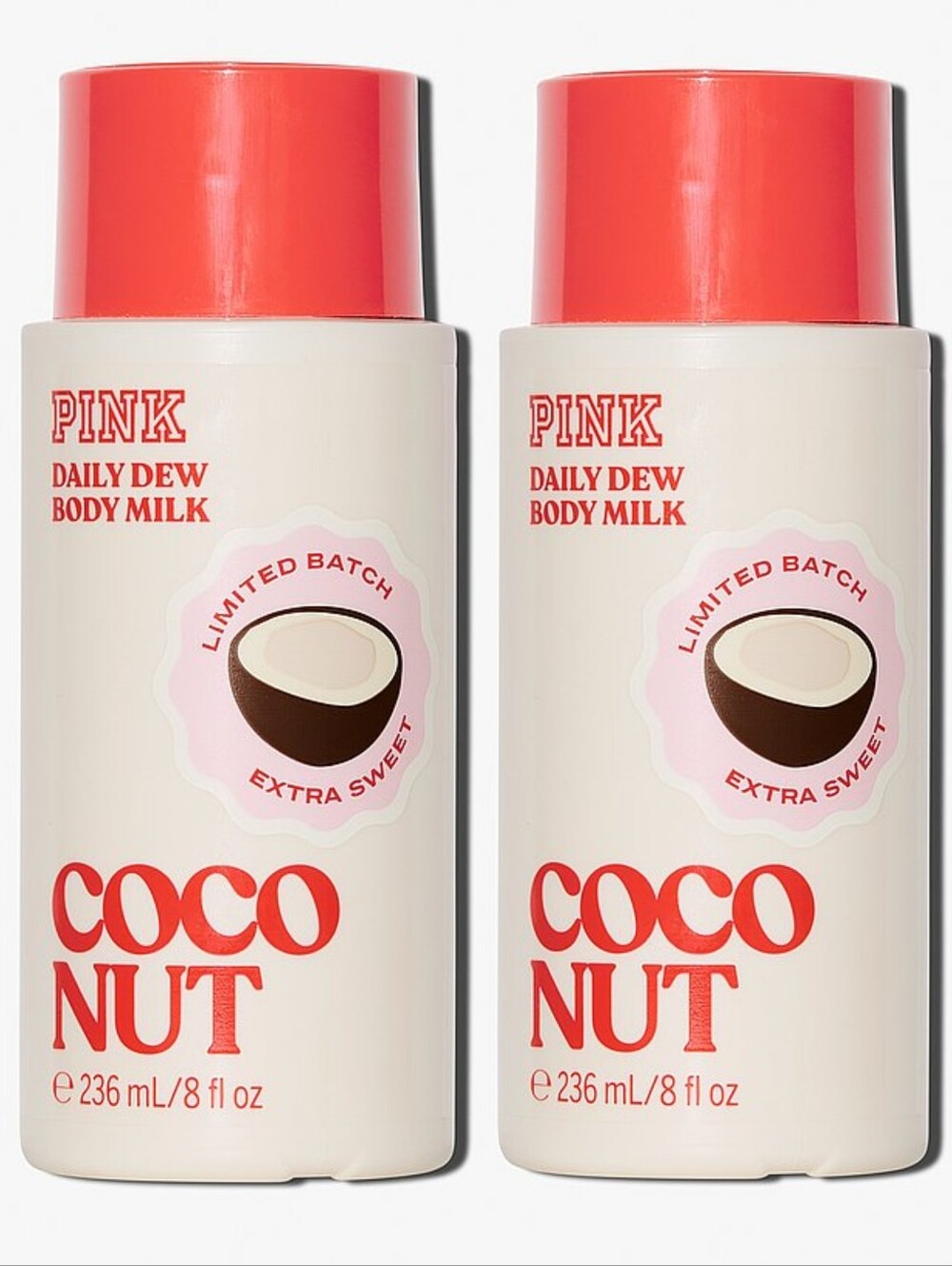 PINK Victoria's Secret Daily Dew Coconut Extra Sweet Body Milk Set of 2 NEW
